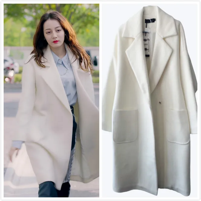 

2021 Wwinter New White Simple Commuter Fashion Woolen Coat Women's Mid-length Loose Woolen Coat
