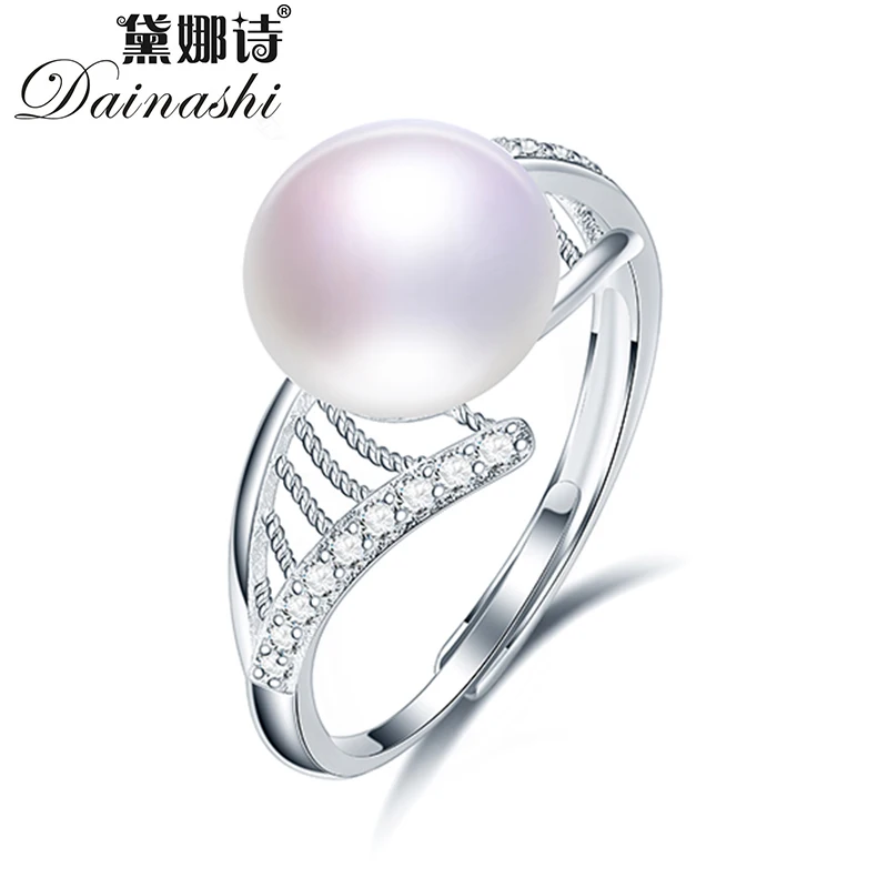 Dainashi 100% Genuine Freshwater Cultured Pearl Ring for Women Luxury 925 Sterling Silver Flower Zircon Crystal Adjustable | Украшения и