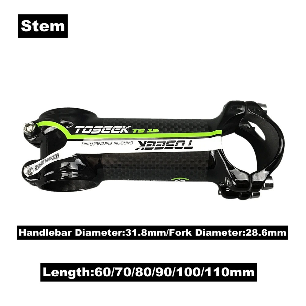 

TOSEEK Green Cycling Mountain Handlebar Set 3K Carbon Fiber MTB Bicycle Handlebars + Stem + Seatpost (Setback 20mm)