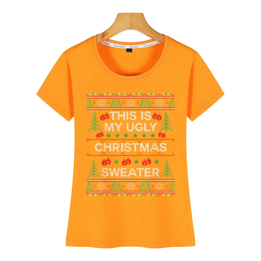 Tops T Shirt Women this is my ugly christmas sweater funny Fashion White Cotton Female Tshirt | Женская одежда