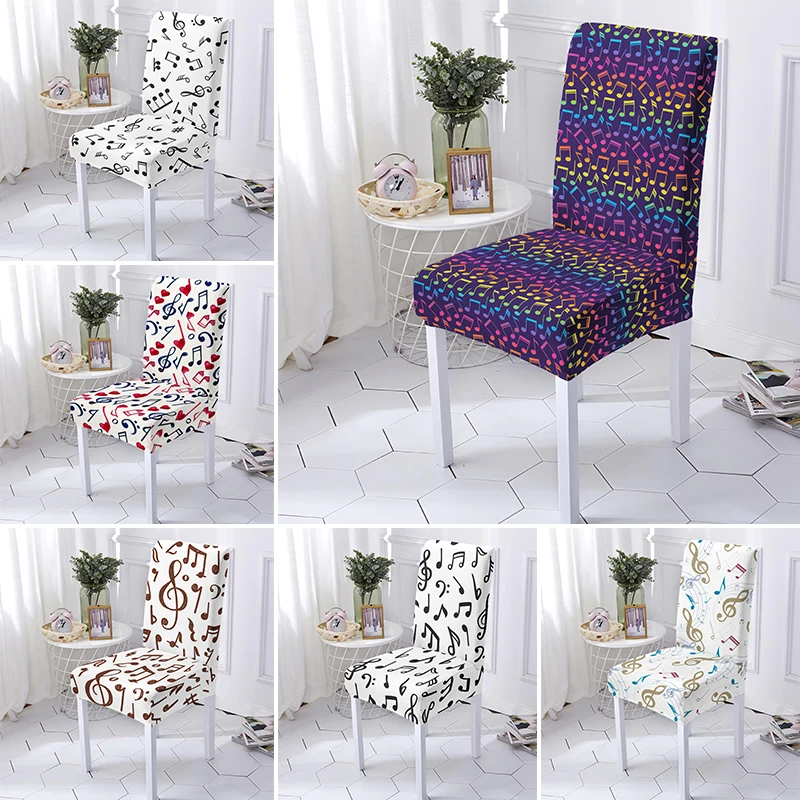 

Musical Note Stretch Elastic Chair Cover Spandex Removable Washable Seat Covers For Hotel Wedding Banquet Kitchen Decoration