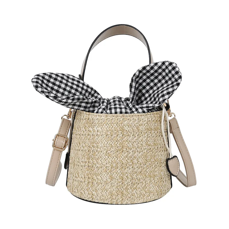 

2020 Summer New Fashion Straw Bucket Bag Female Bag Shoulder Messenger Woven Beach Bag Shoulder Portable Female Bag