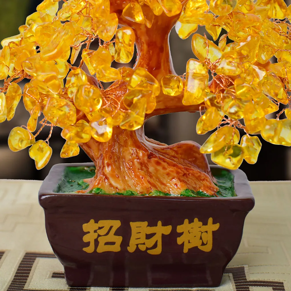 

Crystal Lucky Tree Home Office Crystal Potted Tree Decor Table Centerpiece Ornament with Flower Pot