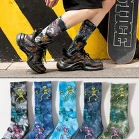new spring and autumn trend tie dye socks mens skull skateboard high tube solid color cotton plus size basketball sports socks