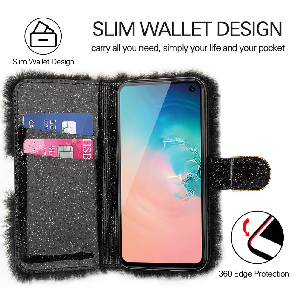 LLZ.COQUE Бумажник Стенд флип чехол для телефона для samsung Note 9 10 5G S10 S10e S9 S8 S7 Plus Edge Магнитный меховой плюшевый чехол