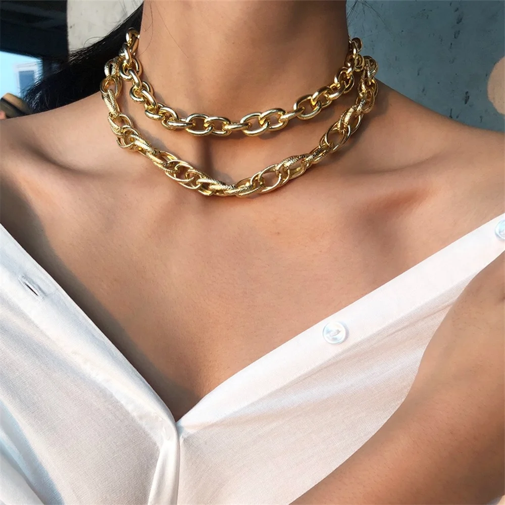 2 шт./компл. панк чокер с массивной цепью ожерелье хип хоп толстая змея для женщин