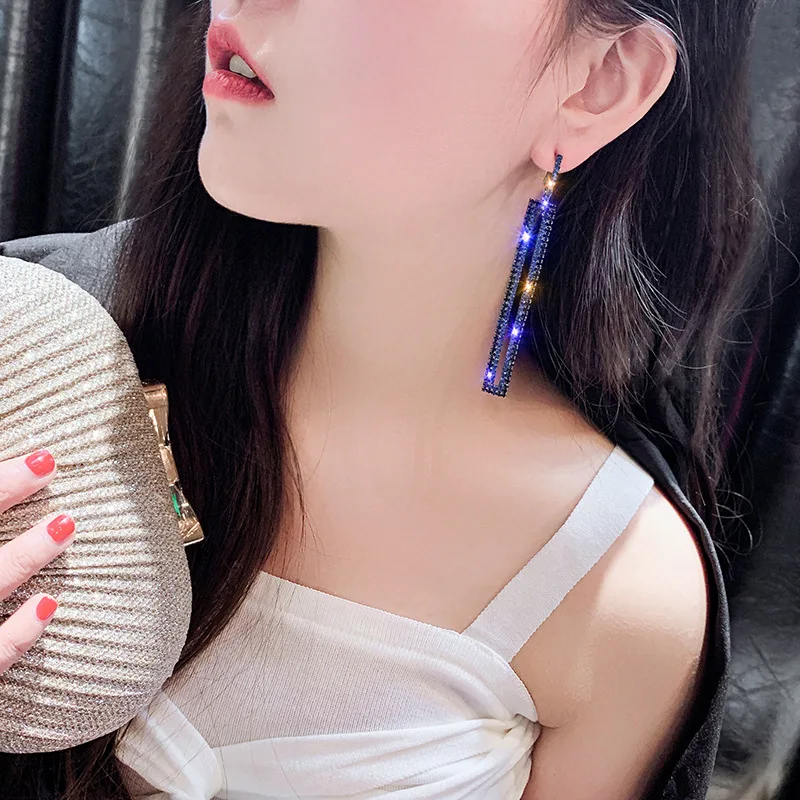 

Luxury Geometric Rectangle Long Rhinestone Earrings Korean Statement Earrings Women Jewelry Brincos Party Gift