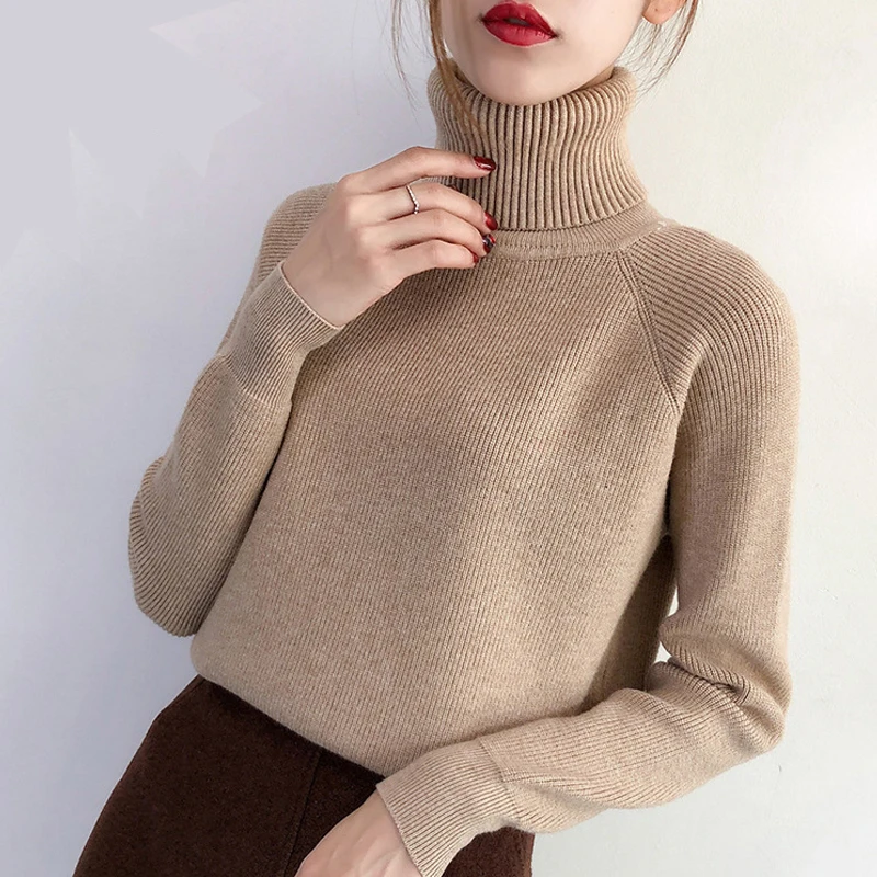 

Women Sweaters Thick Knitting Pullovers Turtleneck Soft Warm Sweater Top Grade Standard Clothes Ladies Tops