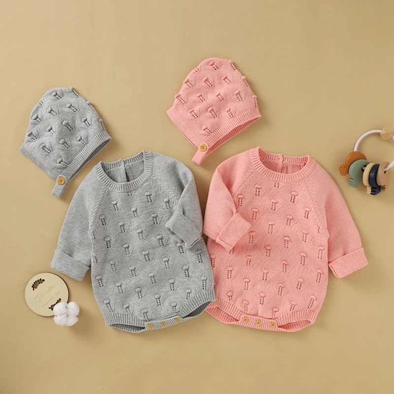 

Bobora Newborn Baby Girl Romper Jumpsuit Cotton Ruffled Bodysuit Infant Solid Color Clothes Outfits with Hat Autumn