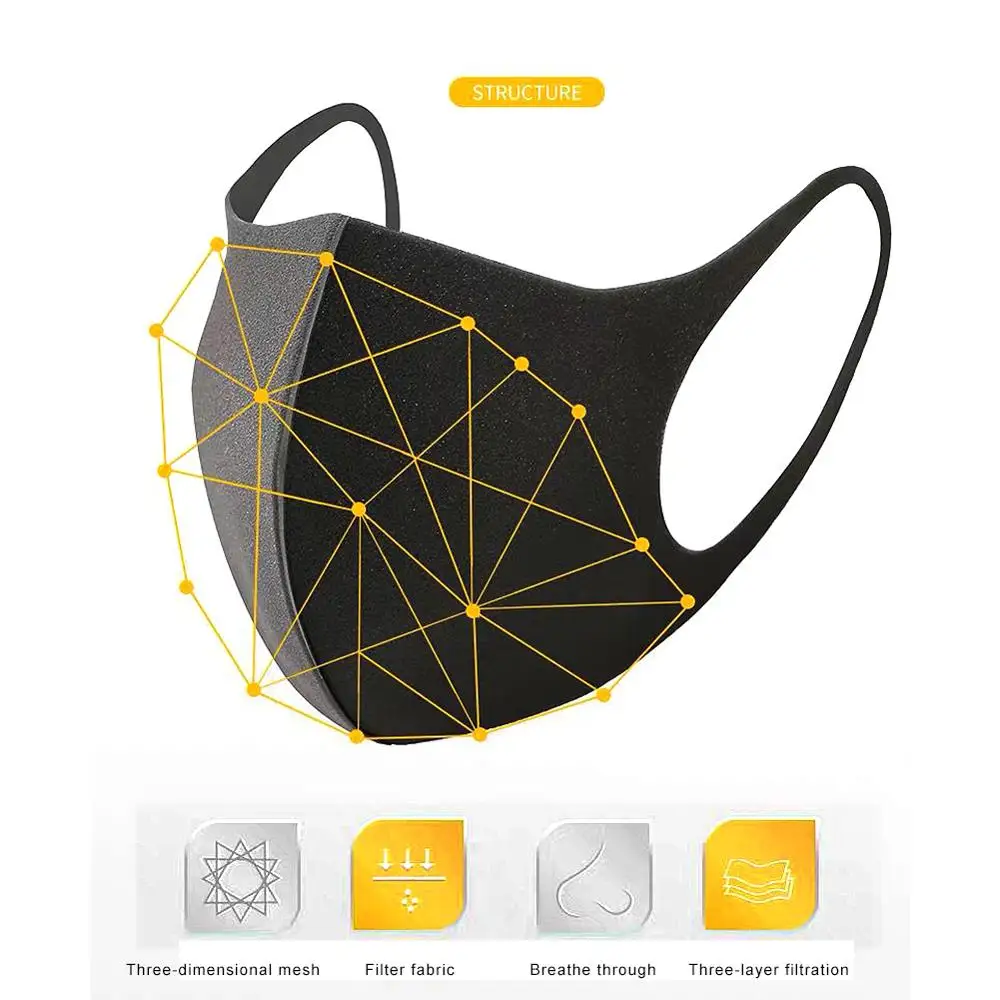 3Pcs Anti-haze Washable Mask Earloop 3D Ice Silk Cotton Cycling Anti Dust Filter Mouth Face Care Respirator For Summer | Безопасность и