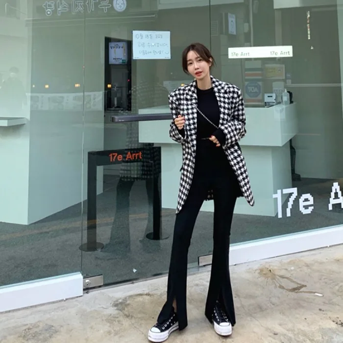 

Korean Stretch Split Bell-Bottom Pants Women 202 New Ins Style All-Match Elastic High Waist Slim Fit Slimming Casual Pants
