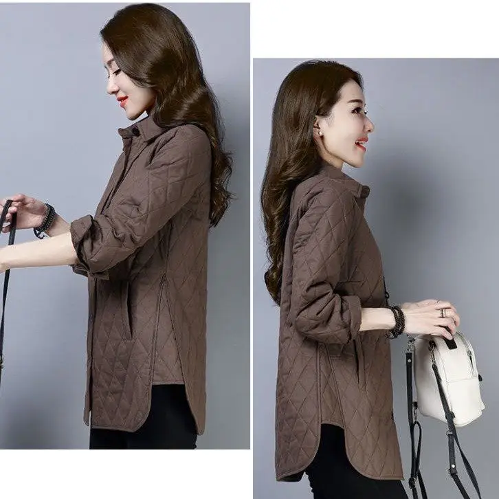 

Medium length cotton padded jacket Korean cotton hemp simple windproof Jacket Women's casual in autumn and winter