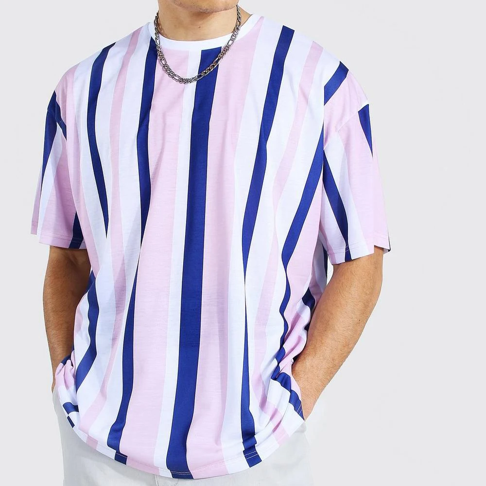 

Summer new men's 3DT shirt casual wear short-sleeved 3D printed top loose short-sleeved men's street cool striped T-shirt