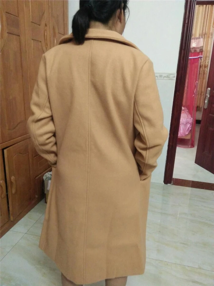 Women Woolen Coat Autumn Winter New Double-breasted Long Sleeve Loose Coats Turn-Down Collar Outwear Plus Size S~3XL
