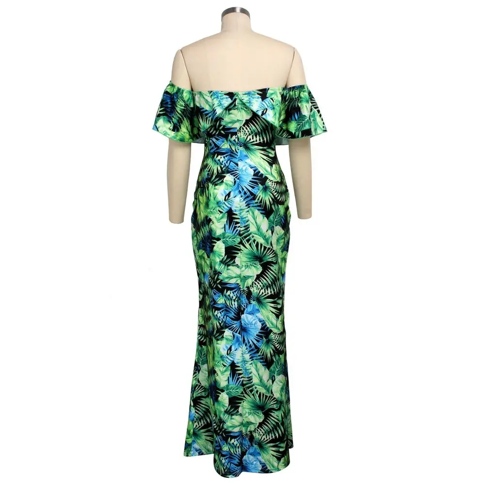 

Off The Shoulder Summer Party Dresses Women Sexy Slash Neck Ruffles Sleeve Mermaid Long Dresses Vintage Holiday Beach Vestidos