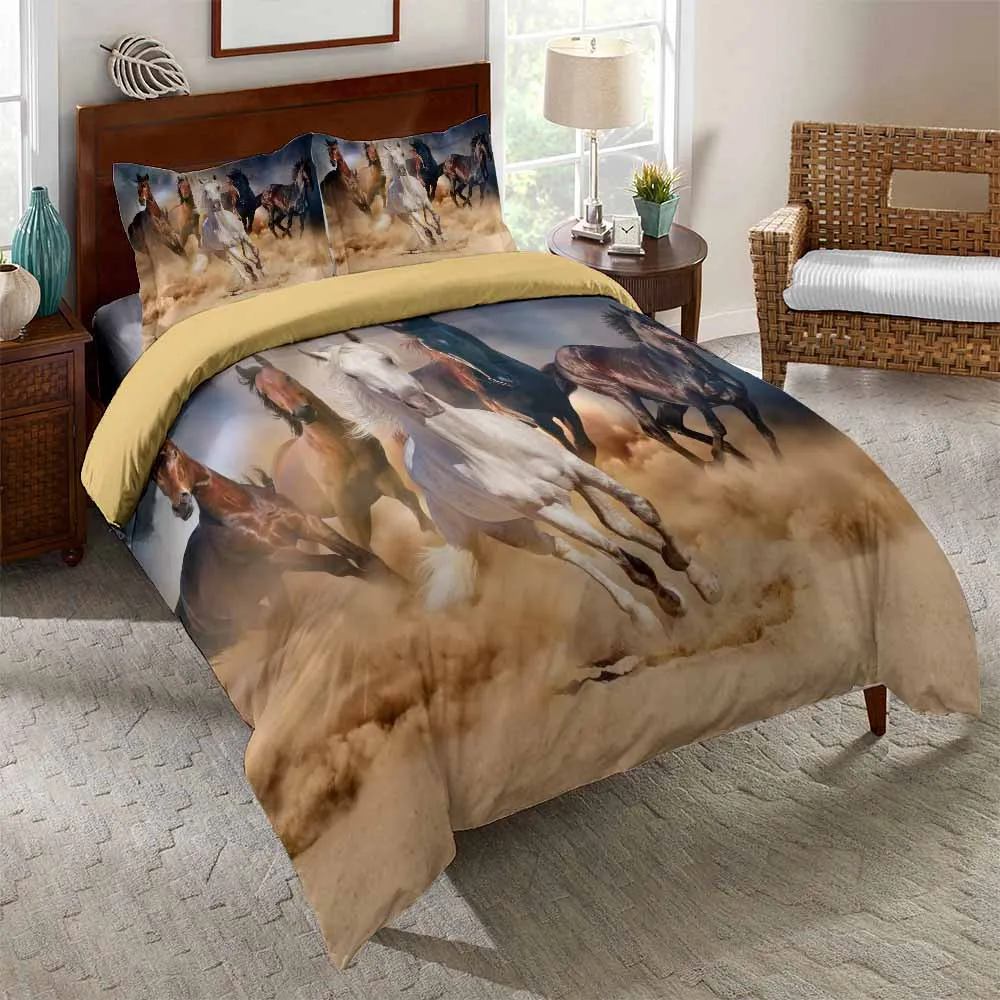 Gallop пододеяльник 3D печати и езды на лошади 3 шт. Постельное белье Черно-белые