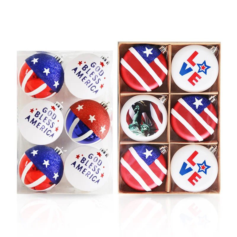 

6pcs/lot 8cm Christmas Balls Decoration American Flag Decorations Independence Day Baubles American Ornament Party Supplies
