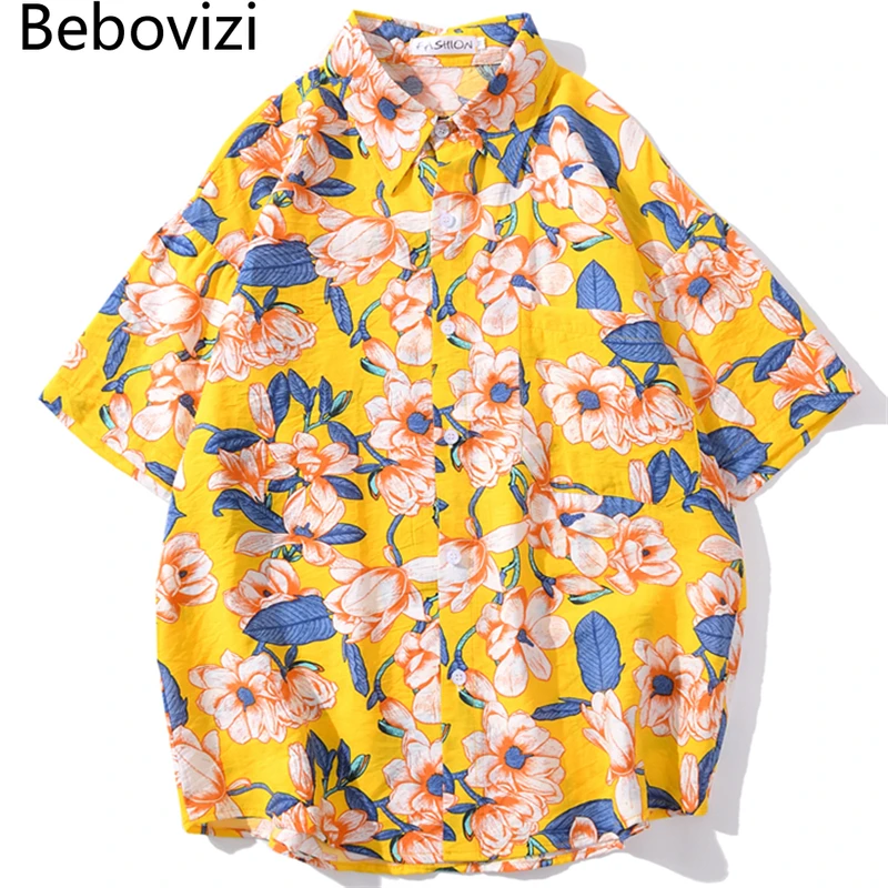 Футболка Bebovizi мужская с цветочным принтом желтая модная повседневная гавайская