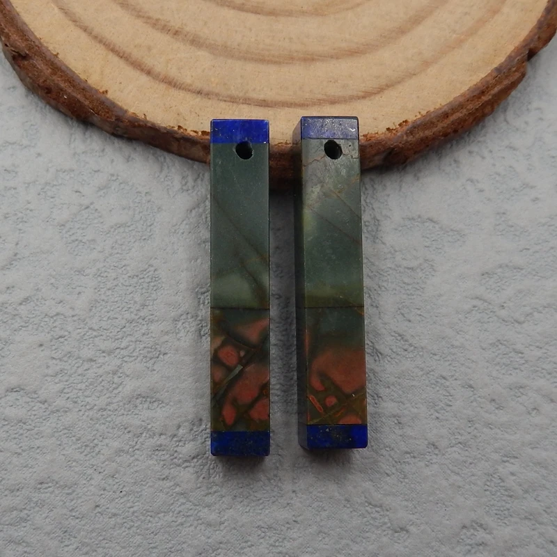 

Natural Gemstone Multi-Color Picasso jasper with Lapis lazuli intarsia fashion Woman Earrings,Popular jewelry,30x5mm5.1g