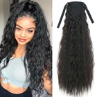 Синтетические длинные кукурурувая курядвая волнистые волосы для конского хвоста 32 дюйма с высокой буфами для конского хвоста с зажимом для гребня черные волнистые заколки для конского хвоста