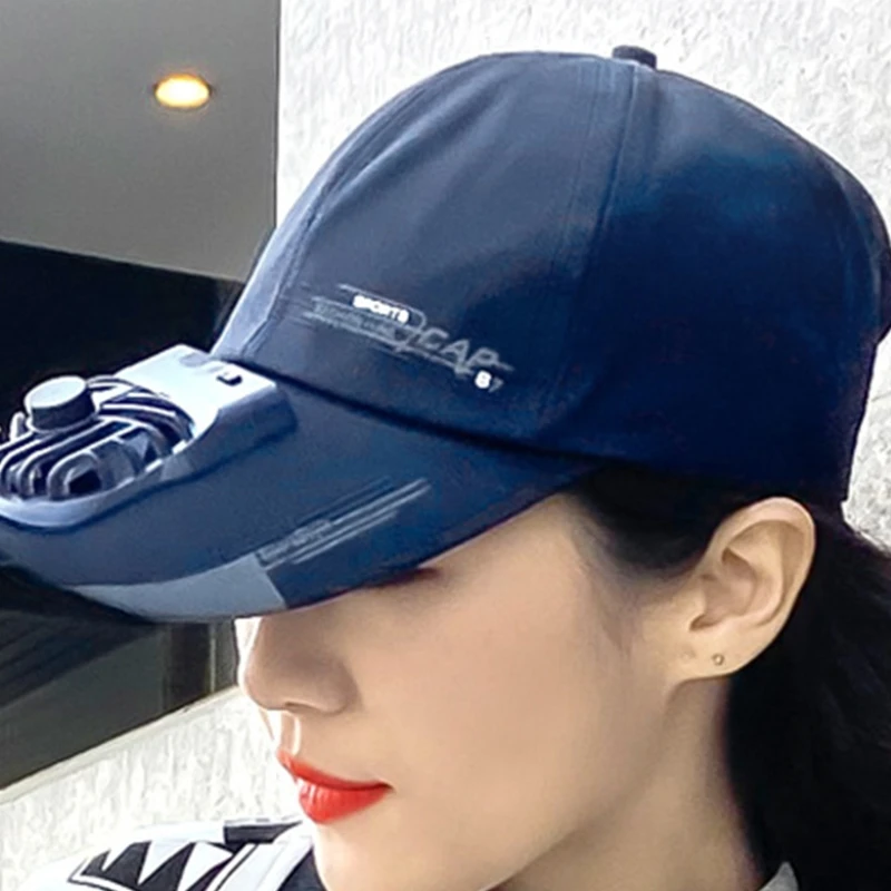 

Unisex Summer USB Charging Cooling Fan Baseball Cap Outdoor Golf Sunscreen Letters Print 2 Speed Adjustable Peaked Hat