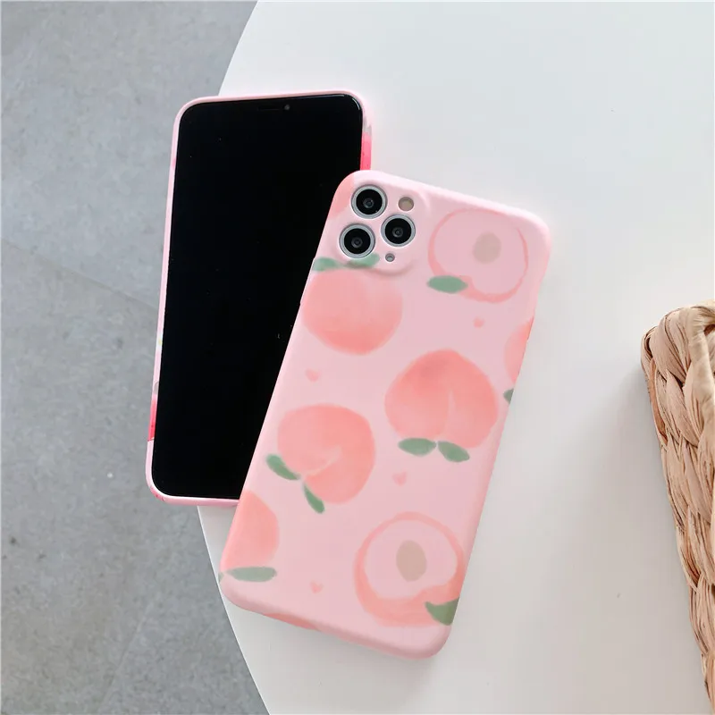 

Cute Fruit Peach Phone case For iPhone 11 Pro Max SE 2 2020 7 8 Plus X XR XS Max Funny Fashion Siliocne Soft Cover