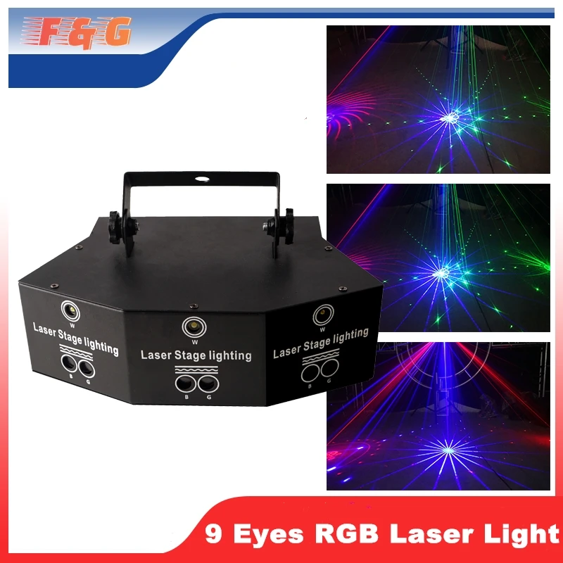 9 Eyes RGB Disco DJ Beam Laser Light Projector DMX Remote Strobe Stage Lighting Effect For Xmas Party Holiday Halloween Lights