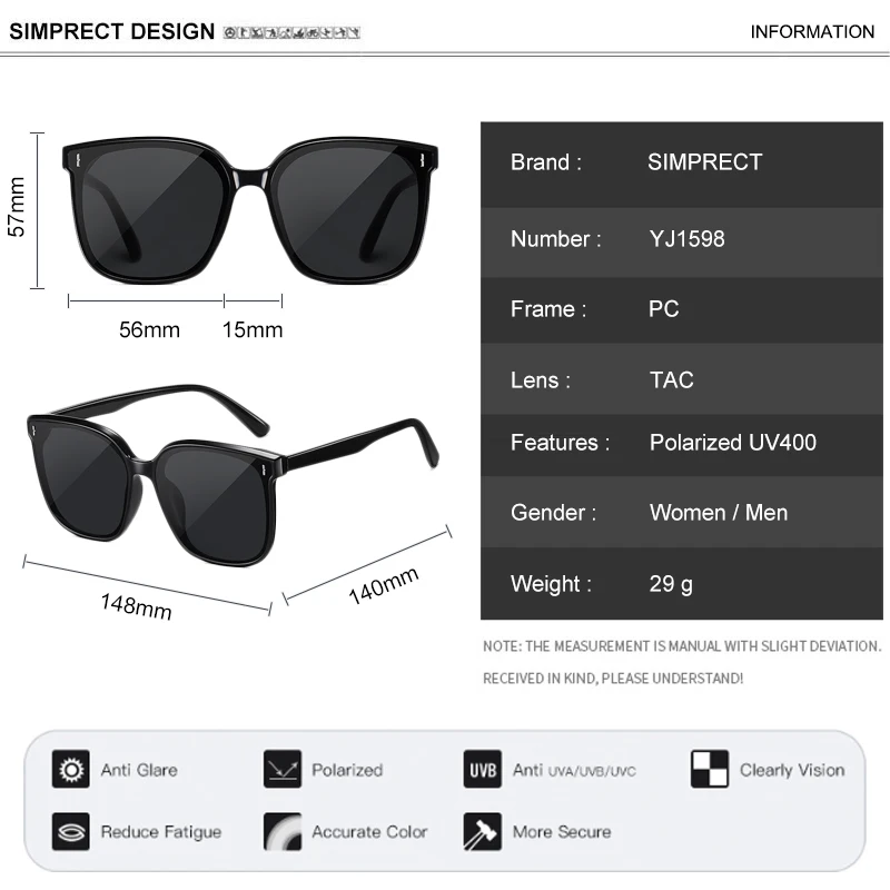 

SIMPRECT 2021 Polarized Sunglasses Women Vintage Luxury Brand Designer Square Sun Glasses Men UV400 Driving Shades For Women