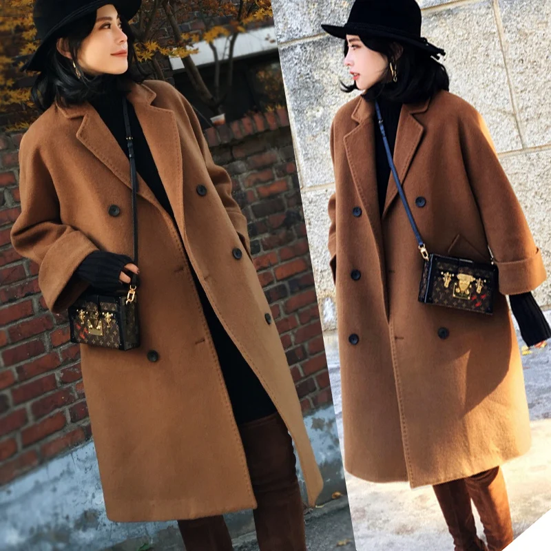 Настоящая Шерсть 2019 новое осенне зимнее пальто Длинное свободное шерстяное