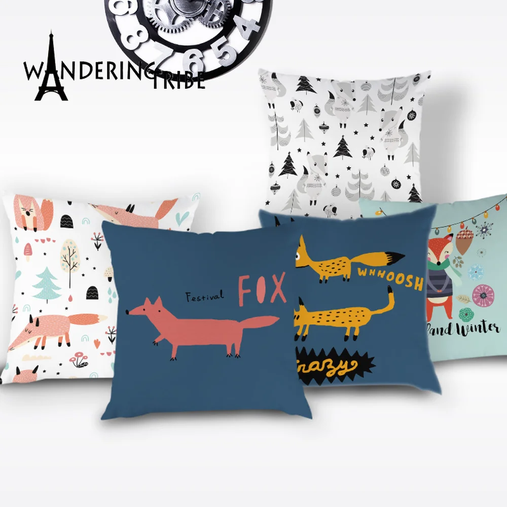 Декоративный чехол для подушки с изображением мультяшной лисы | Дом и сад