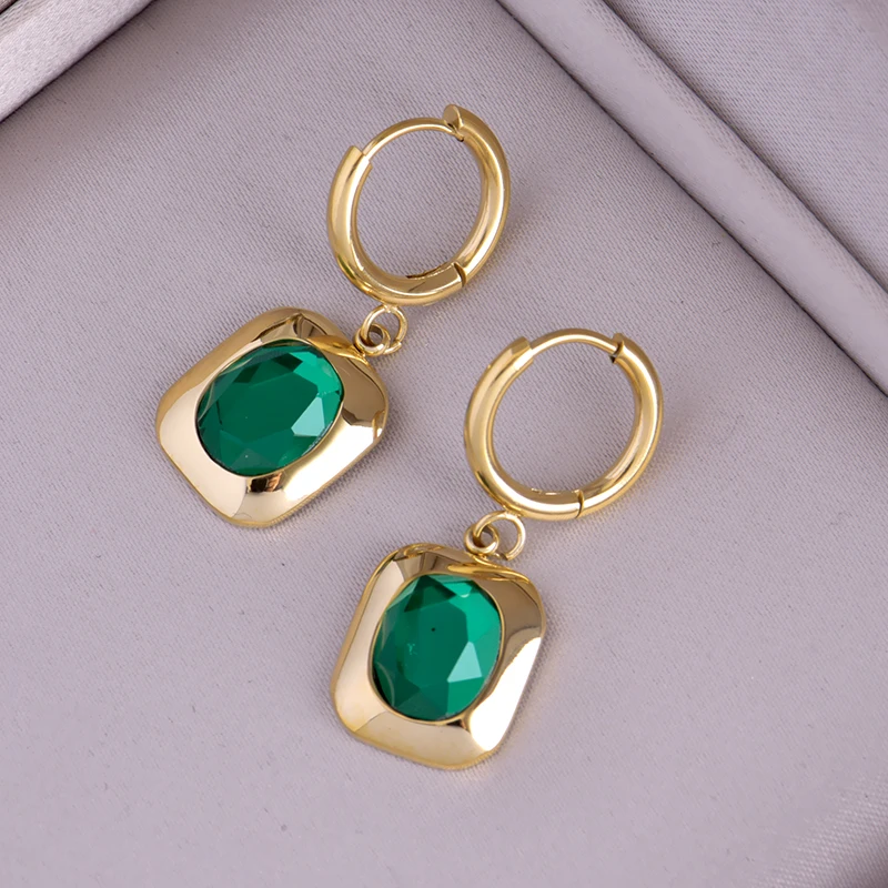 

newest fashion stainless steel charm green hoop earring ear studs metal drop earring women gift Trendy jewelry fashion