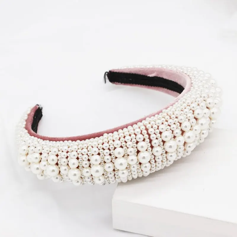 

Velvet Pearl Padded Headbands Pearls Embellished Soft Velvet Wide Headbands Women Wedding Headpiece