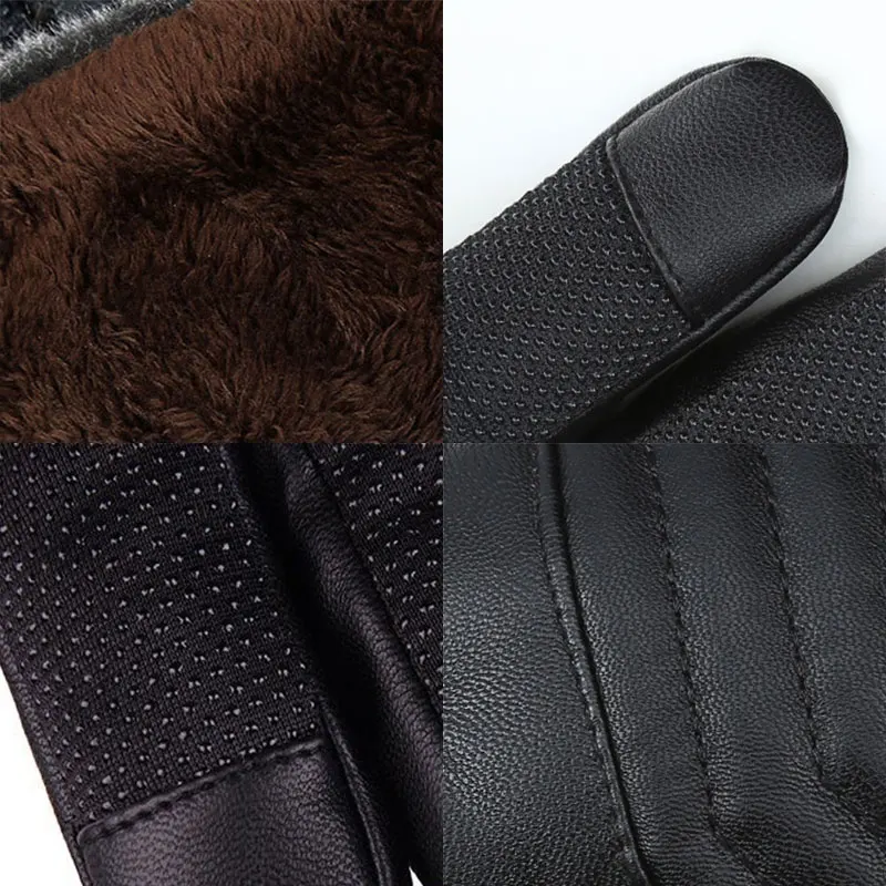 

Touch Screen Gloves Men Winter leather driving Gloves Cycling tactical Windproof Gloves PU Plus Velvet Warm Mittens Plush Gloves