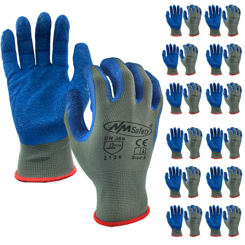 

24Pieces/12Pairs High Quality Polyester Cotton Knitted Dipped Nitrile Latex Rubber Palm Protective Work Glove for Gardening Men