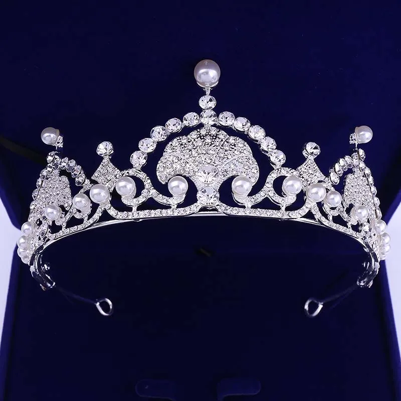 

New zircon wedding set European pearl crown necklace earrings bridal jewelry three-piece dress jewelry