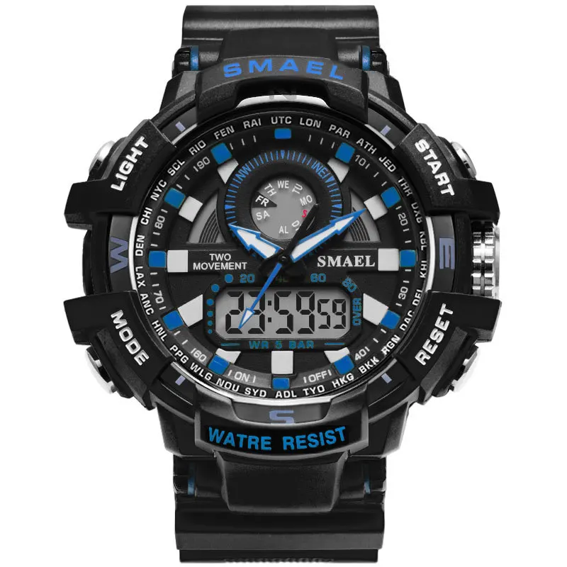 

SMAEL Brand Men's Waterproof Sport Watch Dual Display Analog Digital LED Electronic Quartz Military Wristwatch relogio masculino
