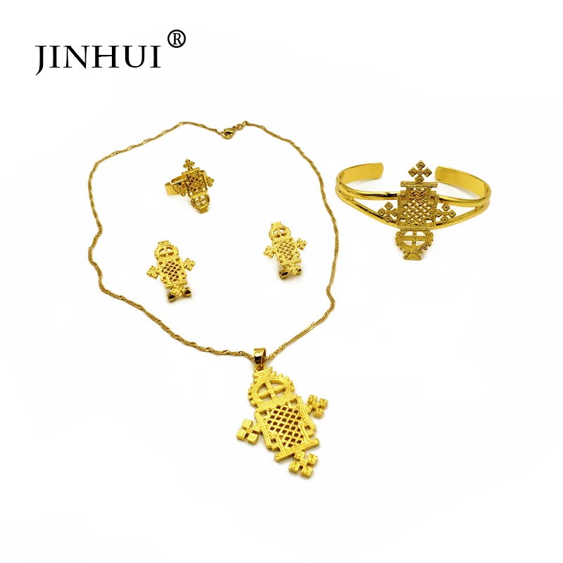 Jin Hui, новинка, эфиопские Ювелирные наборы, подвеска, ожерелье, серьги, кольцо, золотые подарки для женщин, африканская Эритрея, ювелирные изделия, свадебные подарки