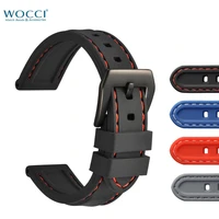 wocci silicone rubber watchbands 18mm 20mm 22mm 24mm diver black blue gray waterproof wristband sport style watch band strap