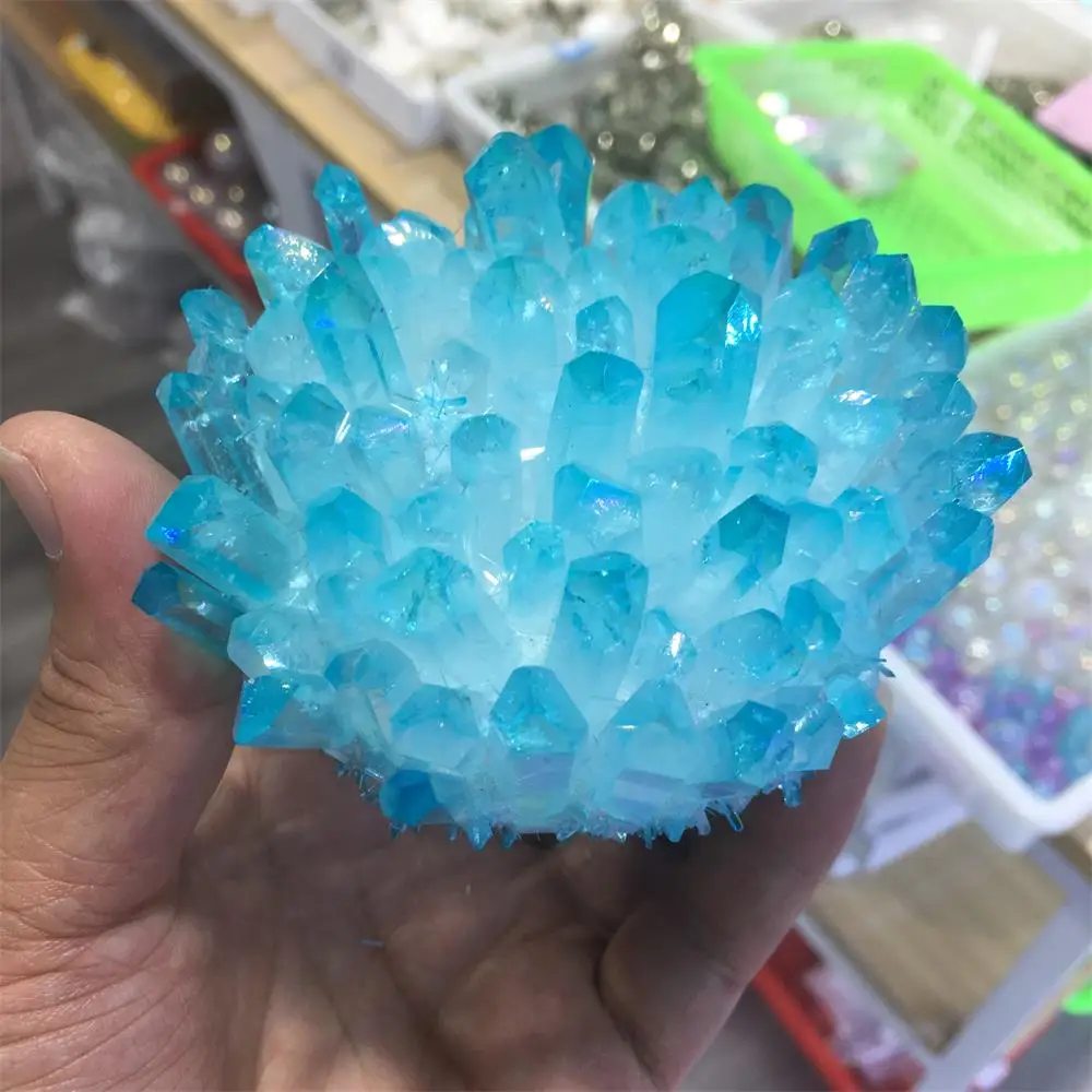 

Natural blue electroplating transparent crystal cluster stone ore degaussing stone net chemotherapy energy decorative stone