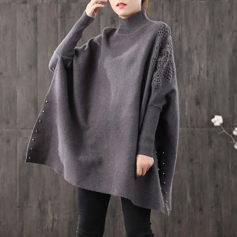 Women Sweater Autumn Winter Large size Knitting Hollow out Tops 2019 New Female Fashion Loose Casual Turtleneck | Женская одежда