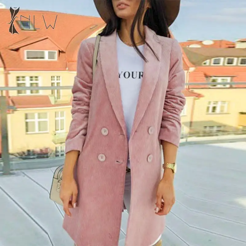 NLW модный вельветовый двубортный Блейзер женские куртки осенне-зимние длинные и