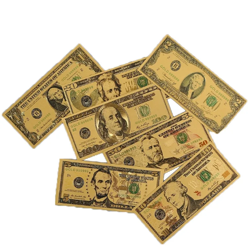 7 шт./лот банкноты из золотой фольги США американские Поддельные Банкноты все