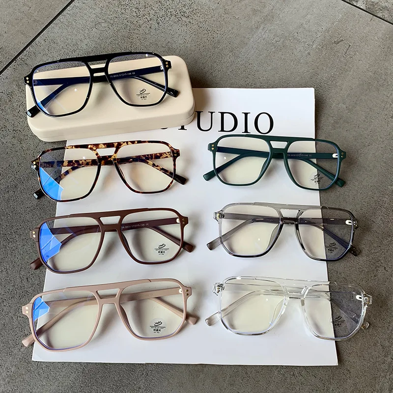 

UVLAIK Fashion Square Women Glasses Frame Men Double Bridges TR90 Anti Blue Light Eyewear Female Optical Frames Computer Goggles