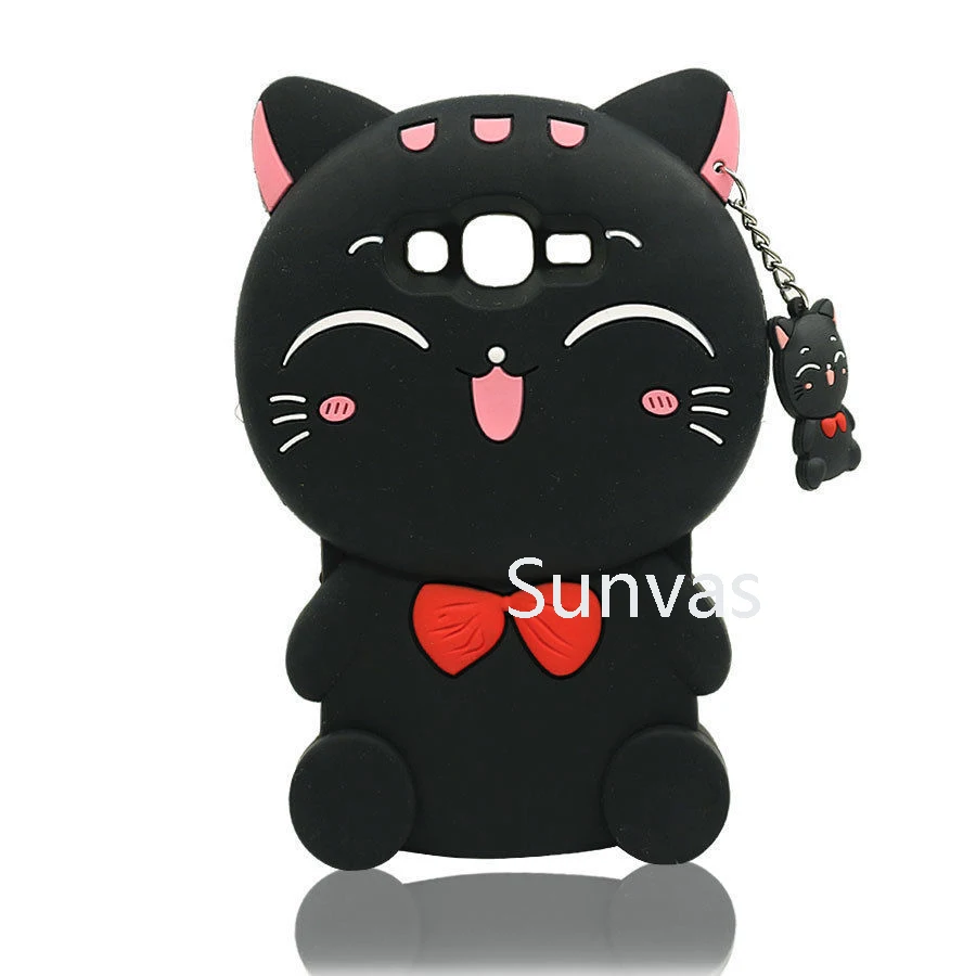 Black Lucky Cat Для Samsung Galaxy J1, J5, J7, A5, A7(), 3D мультяшный Мягкий силиконовый чехол, милый единорог, задняя крышка, оболочка, чехол для телефона, чехол - Цвет: Black Lucky Cat