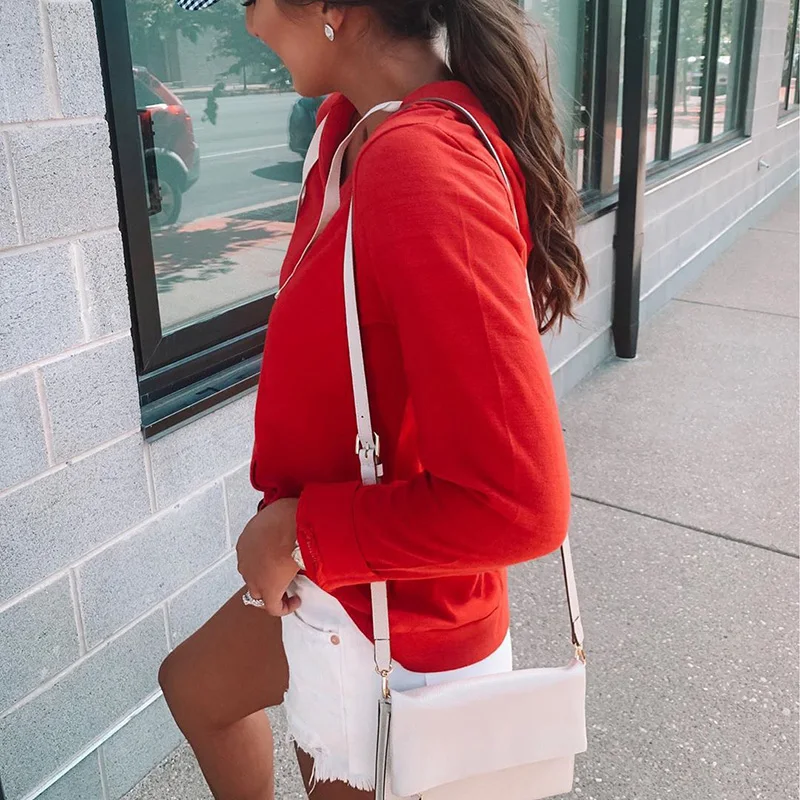 Женская однотонная Толстовка с длинным рукавом V образным вырезом и