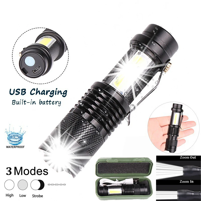 

Mini Rechargeable Led Flashlight Use Xpe + Cob Lamp Beads 100 Meters Lighting Distance Used for Adventure, Camping, Etc.