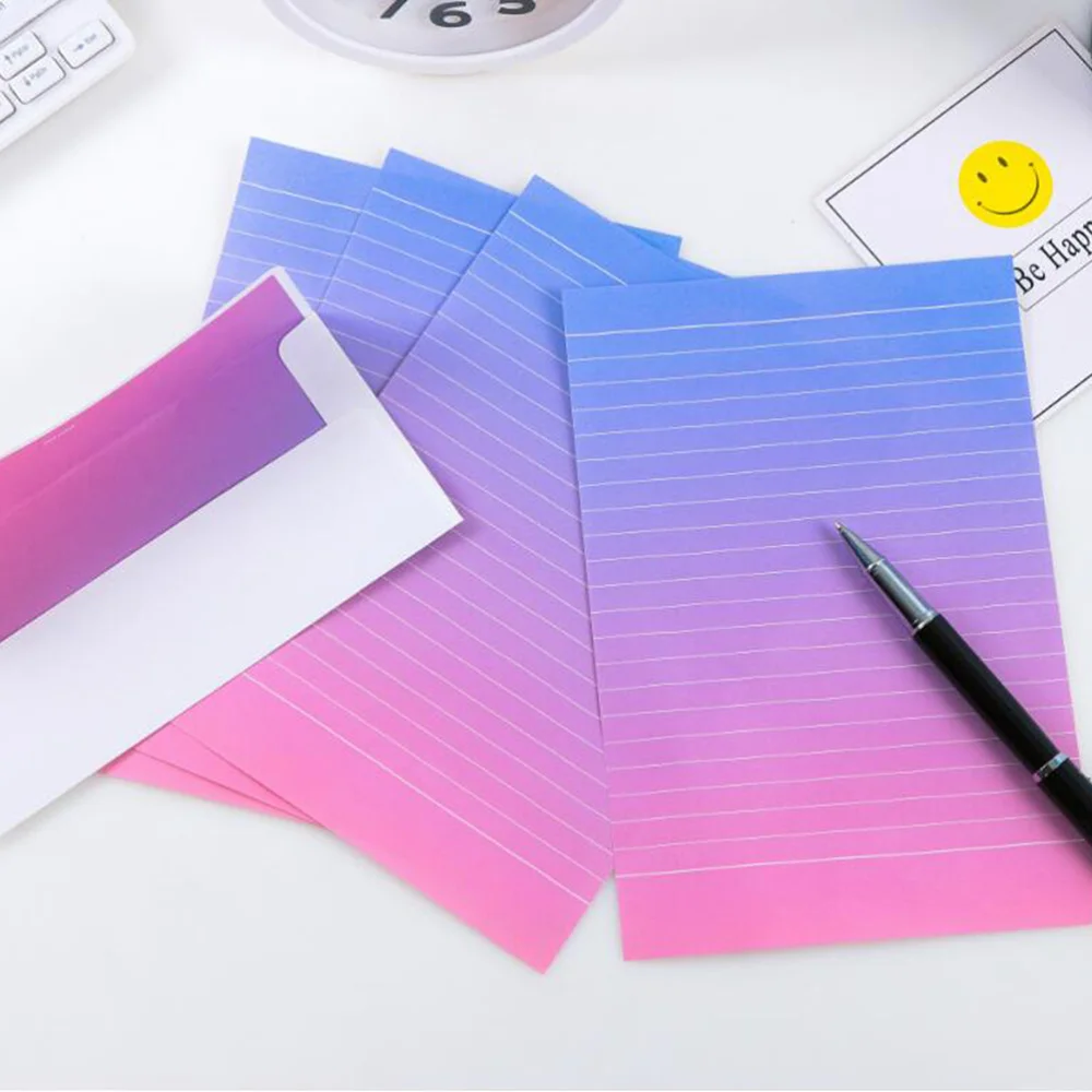 

8 Sets Creative Fresh Color Gradient Envelopes Letter Paper Lovely Writing Stationery Envelope Set (4 Letter Paper 2 Envelopes/S