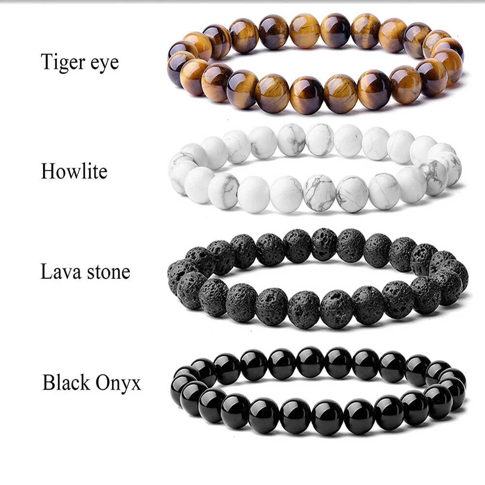 

Beaded Bracelet 8mm Natural Stone Beads Black Onyx Lava Tiger Eye Agate Quartz Healing Energy For Women Men Yoga Chakra Jewelry