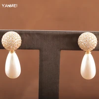 classic fashion pearl zircon earrings shiny banquet jewelry for women luxury claw set stud earrings as a gift for friends