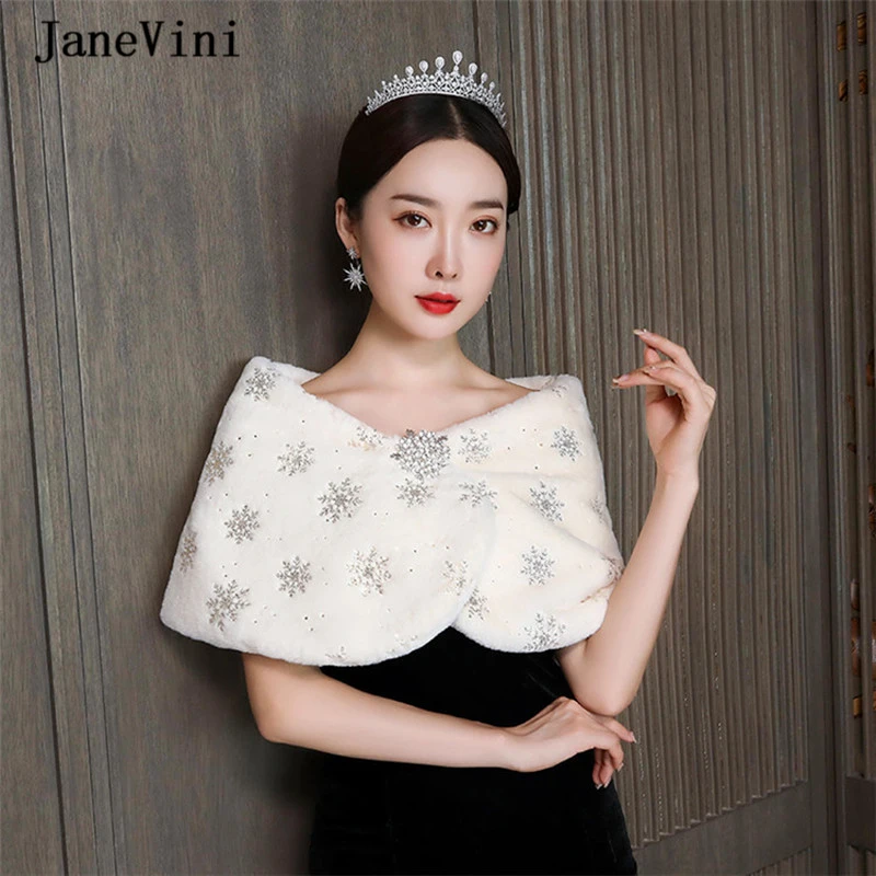 JaneVini Элегантный легкий кремовый цвет свадебная накидка плащ из искусственного